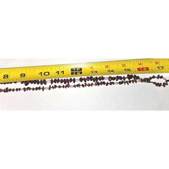 Vintage Necklace Garnet & Pearl Chip Bead With Metal Clasp 18 Inches Handmade Je - Picture 2 of 6